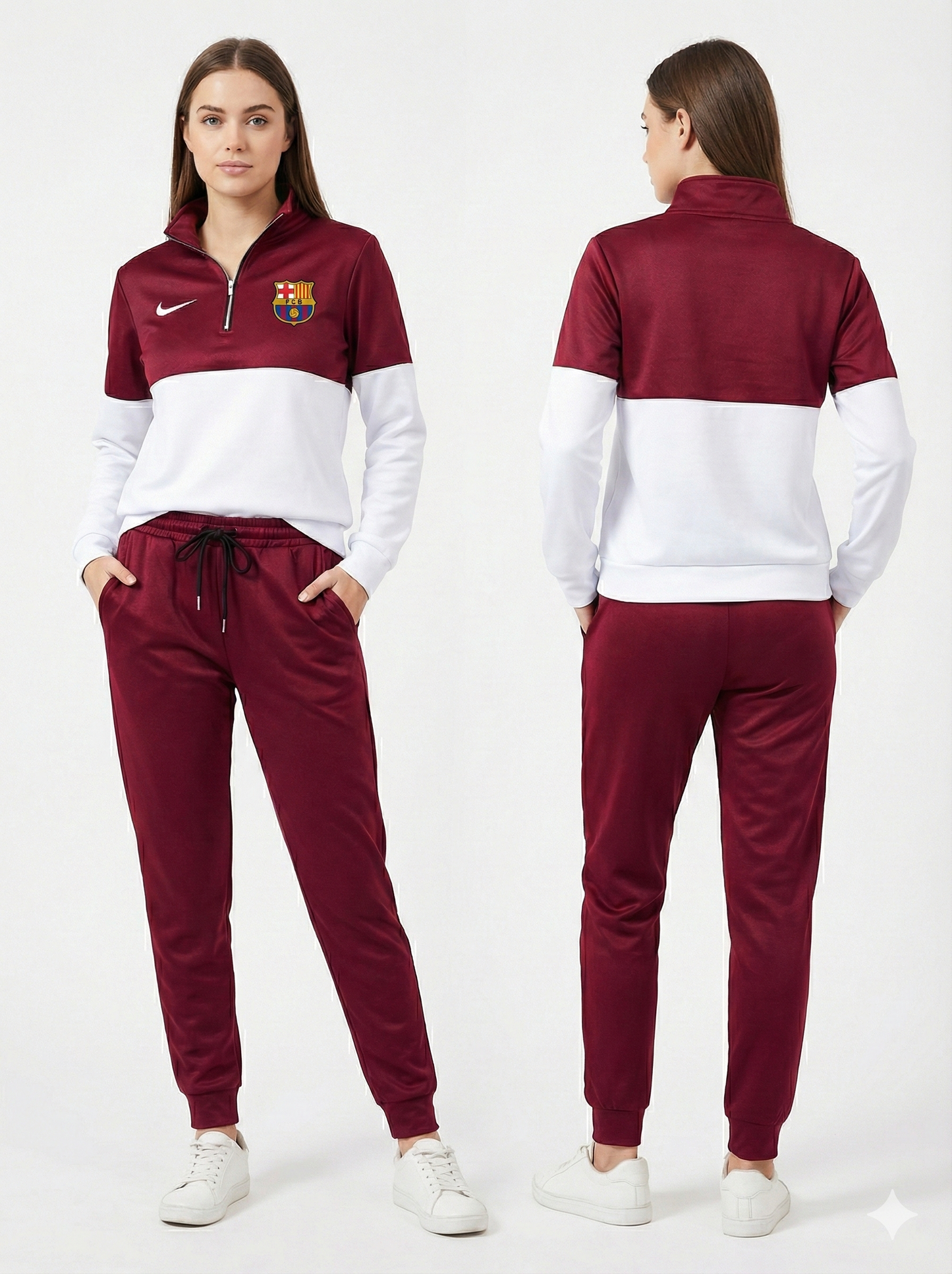 Barcelona Embroidery Half zipper Premium Red/White