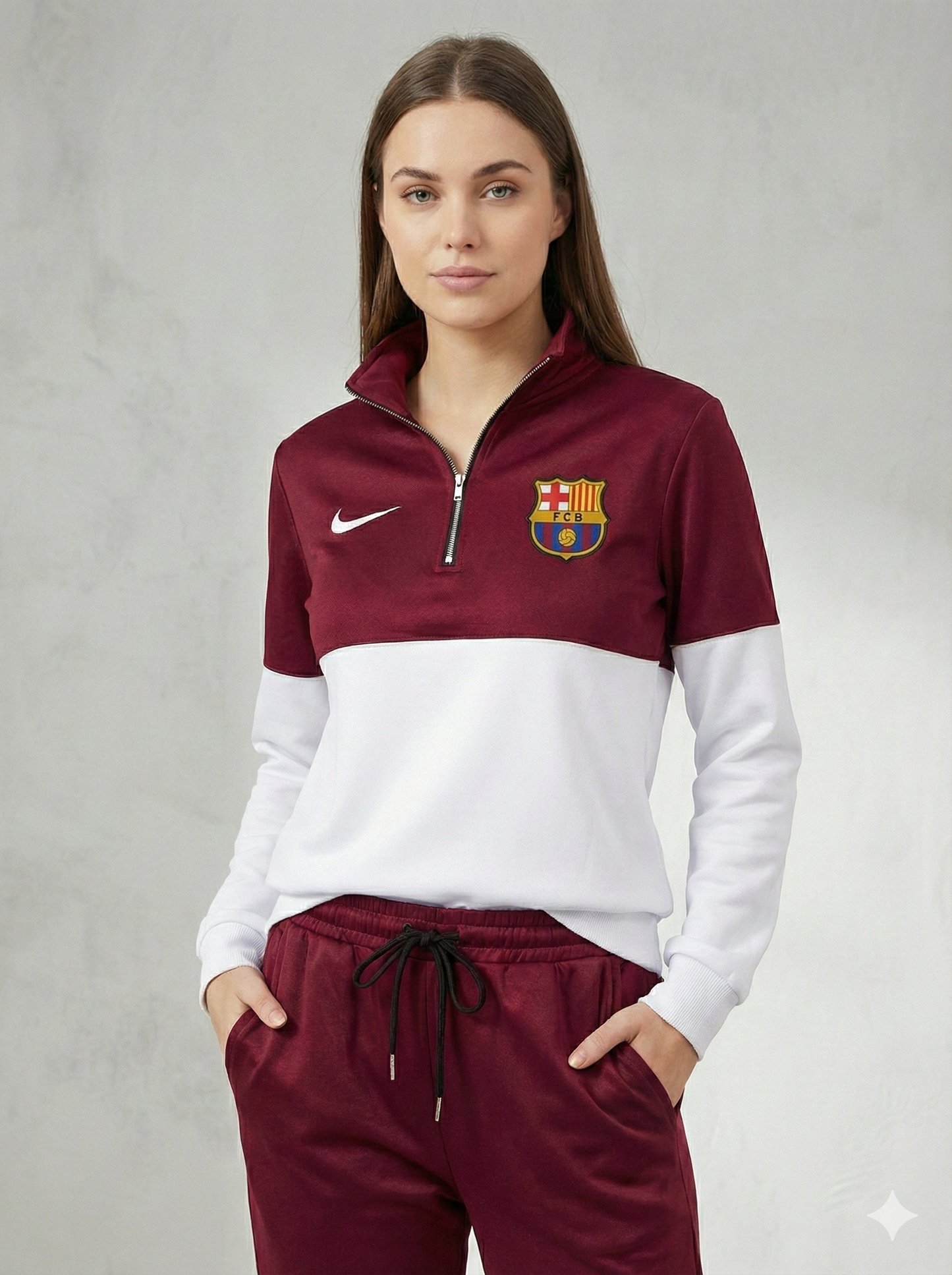 Barcelona Embroidery Half zipper Premium Red/White