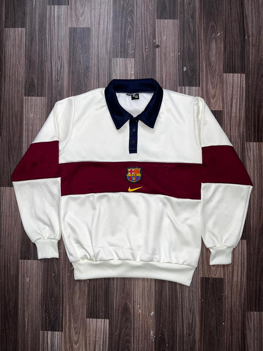 Barcelona White/Red Embroidered Sweatshirt